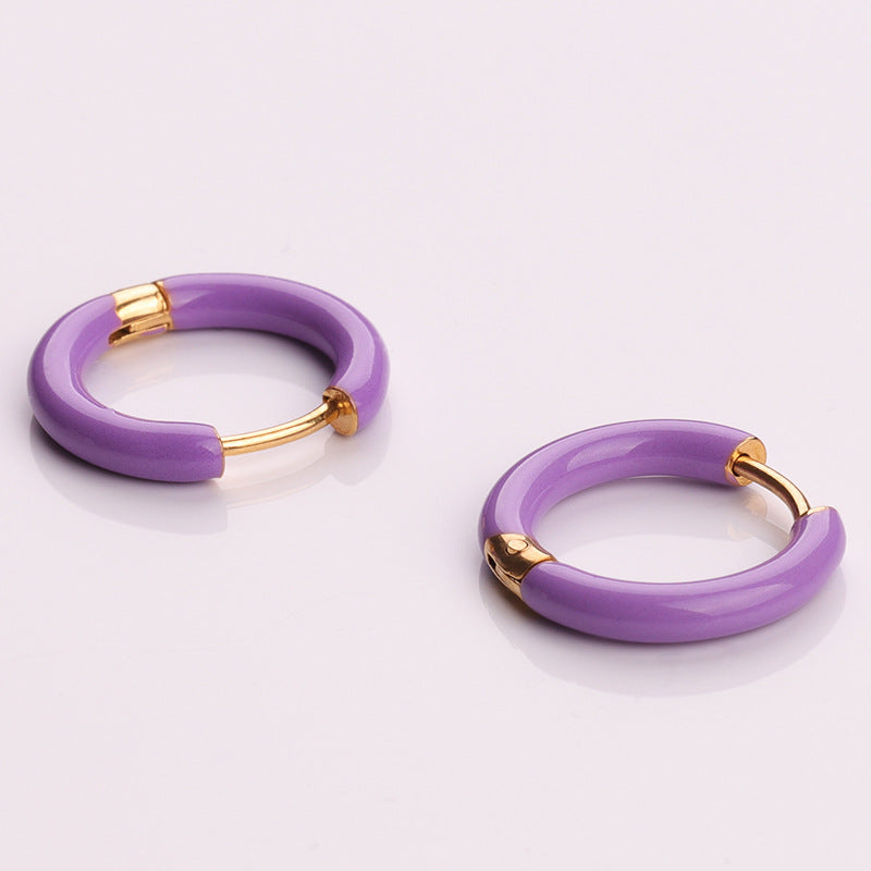 Wholesale Titanium Steel Enamel Colored Multi Color Drip Oil Premium Feeling Water Washable Non Fading Earrings